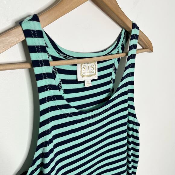Sail To Sable Women Sleeveless Maxi Dress XS Green Navy Stripe Side Slit Coastal - Picture 5 of 10